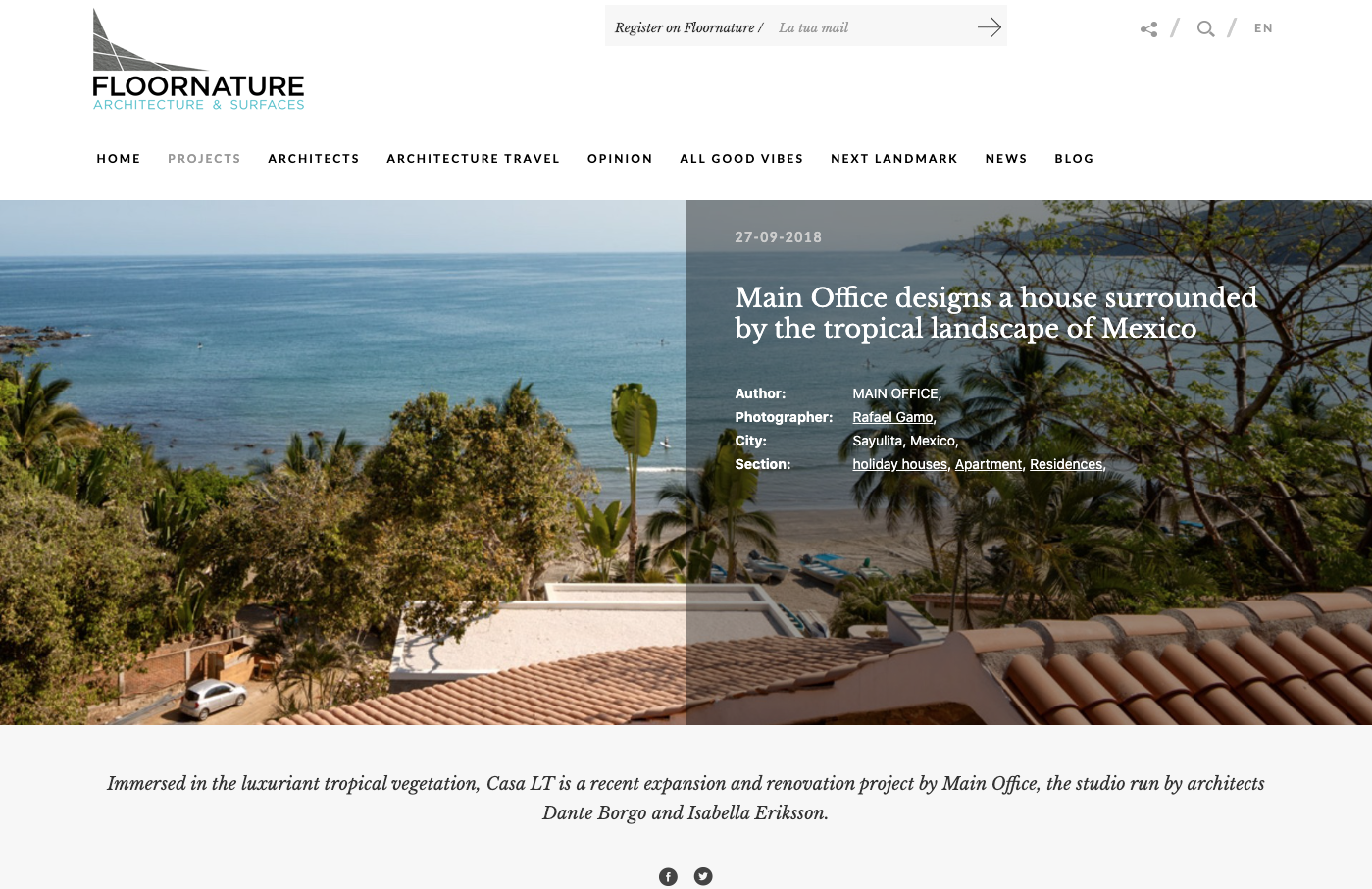 Floornature article about Casa Linda Theresia