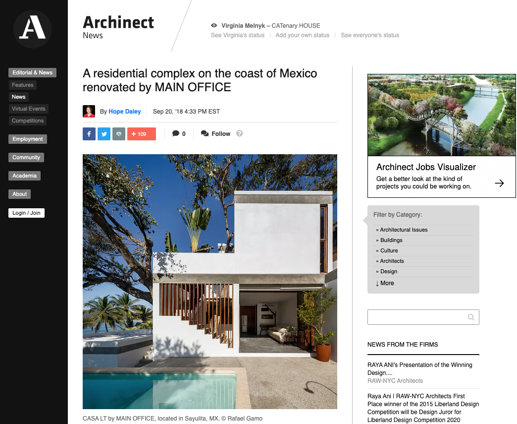 Archinect News by Hope Daley about Main Office project Casa Linda Theresia LT